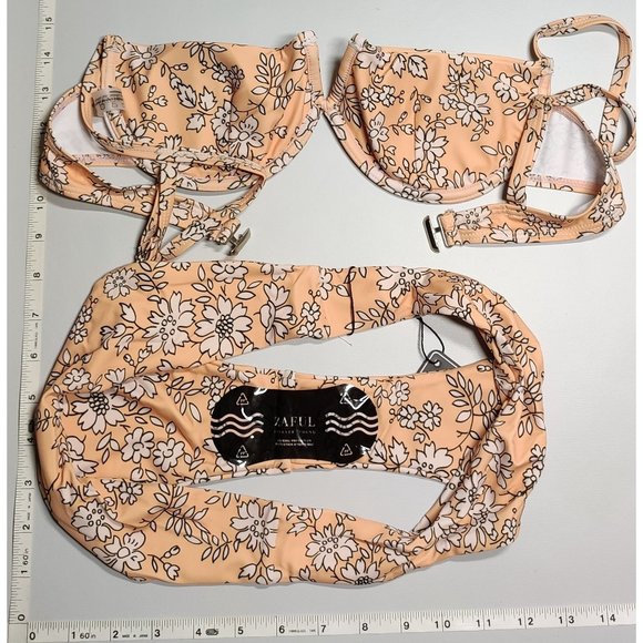 NWT ZAFUL Medium V-wire Push Up Cream Orange bikini set - Picture 2 of 6